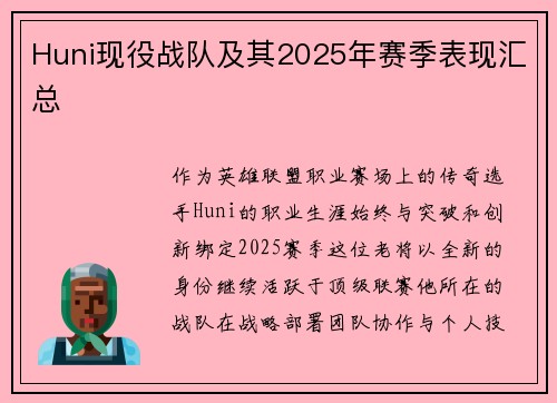 Huni现役战队及其2025年赛季表现汇总